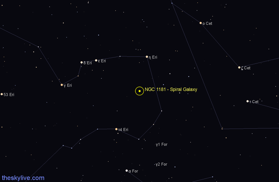 Finder chart NGC 1181 - Spiral Galaxy in Eridanus star