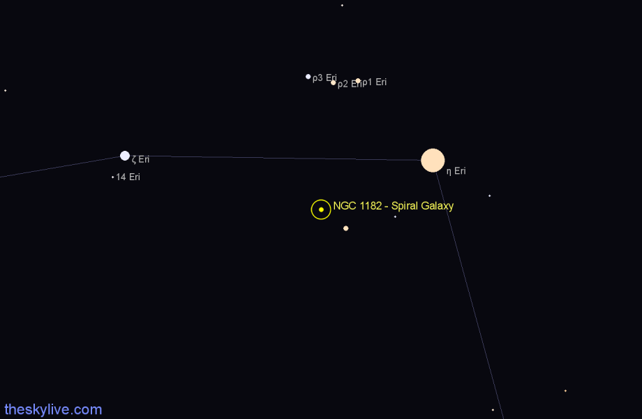 Finder chart NGC 1182 - Spiral Galaxy in Eridanus star