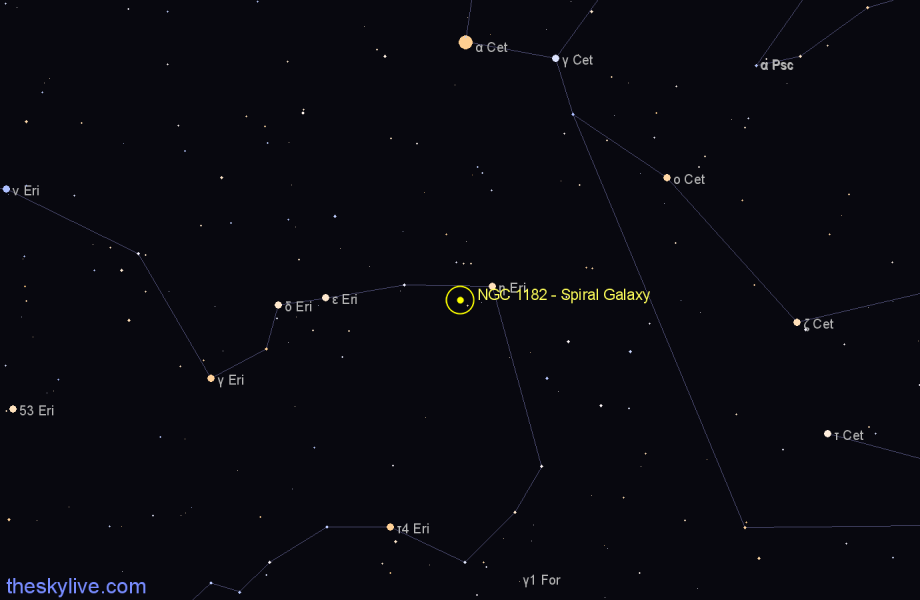 Finder chart NGC 1182 - Spiral Galaxy in Eridanus star