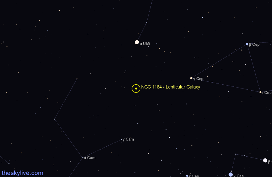 Finder chart NGC 1184 - Lenticular Galaxy in Cepheus star