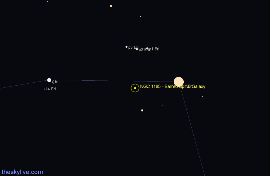 Finder chart NGC 1185 - Barred Spiral Galaxy in Eridanus star