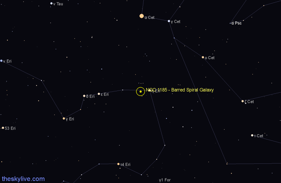 Finder chart NGC 1185 - Barred Spiral Galaxy in Eridanus star