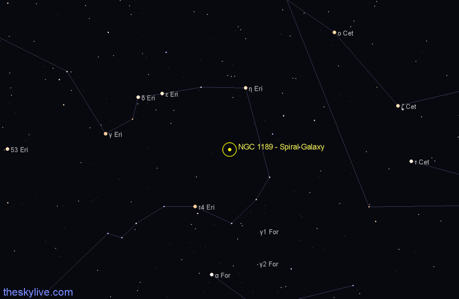 Finder chart NGC 1189 - Spiral Galaxy in Eridanus star