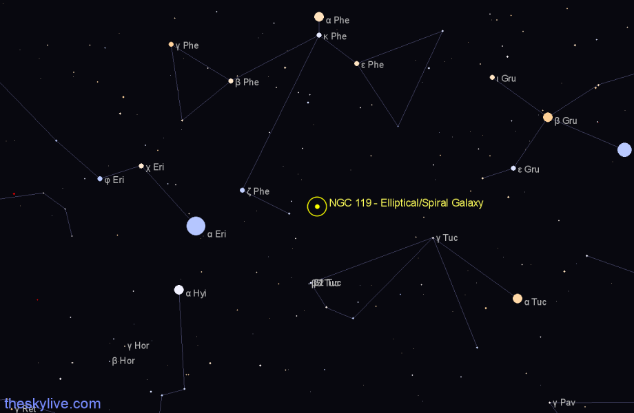 Finder chart NGC 119 - Elliptical/Spiral Galaxy in Phoenix star