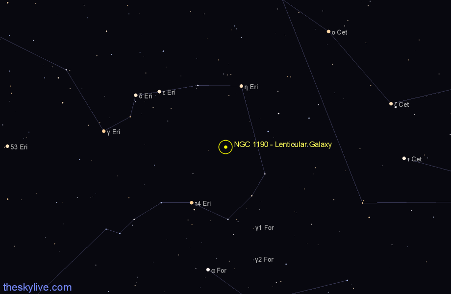 Finder chart NGC 1190 - Lenticular Galaxy in Eridanus star