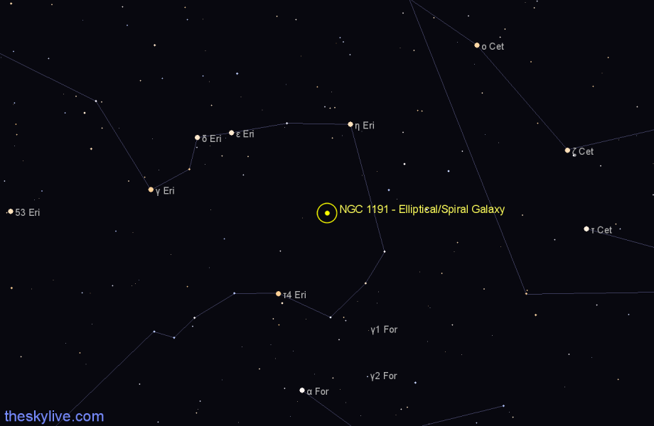 Finder chart NGC 1191 - Elliptical/Spiral Galaxy in Eridanus star