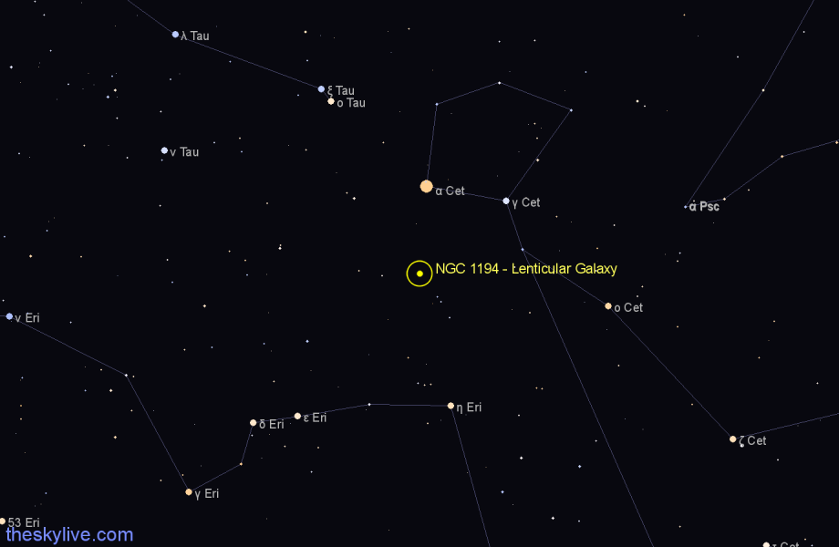 Finder chart NGC 1194 - Lenticular Galaxy in Cetus star