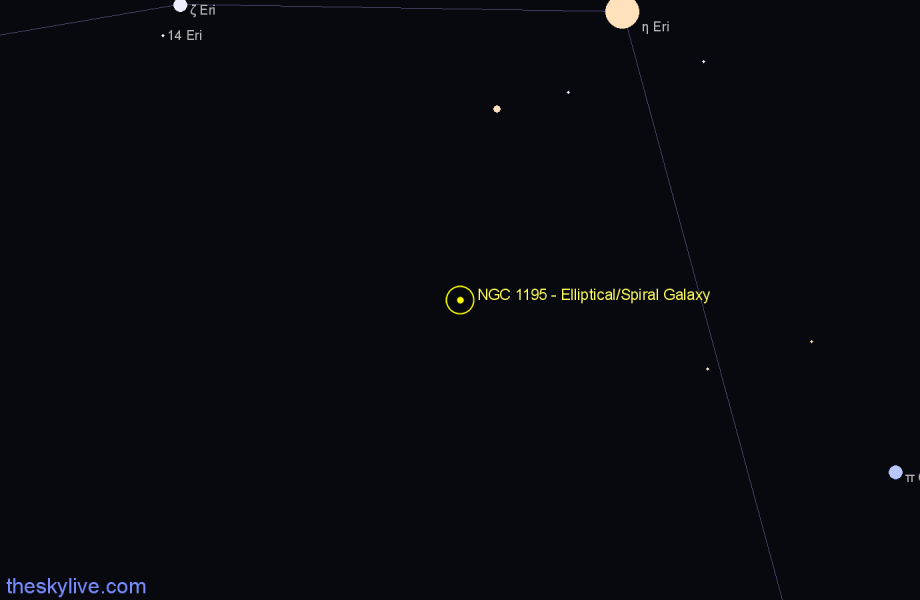 Finder chart NGC 1195 - Elliptical/Spiral Galaxy in Eridanus star