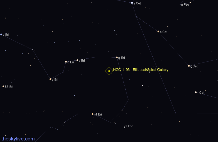 Finder chart NGC 1195 - Elliptical/Spiral Galaxy in Eridanus star