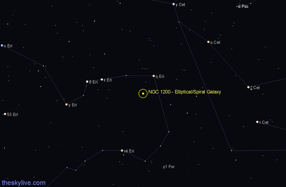Finder chart NGC 1200 - Elliptical/Spiral Galaxy in Eridanus star