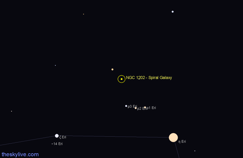 Finder chart NGC 1202 - Spiral Galaxy in Eridanus star