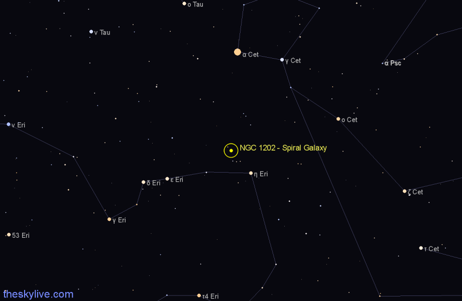 Finder chart NGC 1202 - Spiral Galaxy in Eridanus star