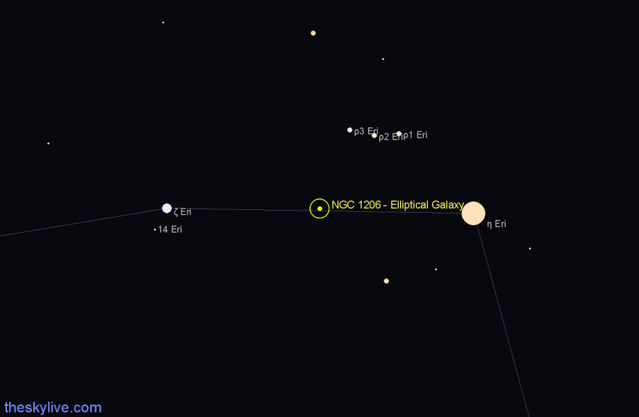 Finder chart NGC 1206 - Elliptical Galaxy in Eridanus star