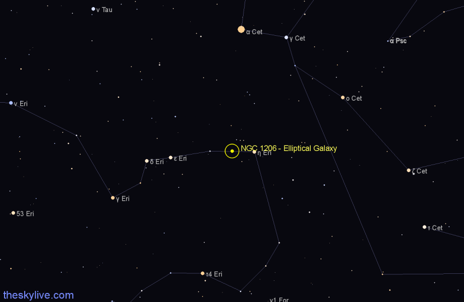 Finder chart NGC 1206 - Elliptical Galaxy in Eridanus star