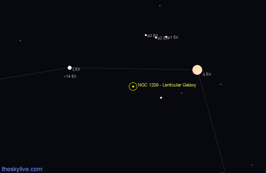 Finder chart NGC 1208 - Lenticular Galaxy in Eridanus star