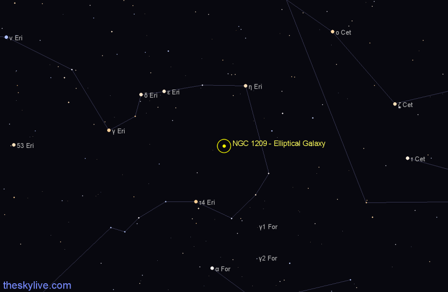 Finder chart NGC 1209 - Elliptical Galaxy in Eridanus star
