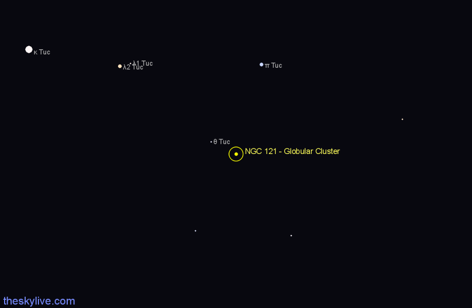 Finder chart NGC 121 - Globular Cluster in Tucana star