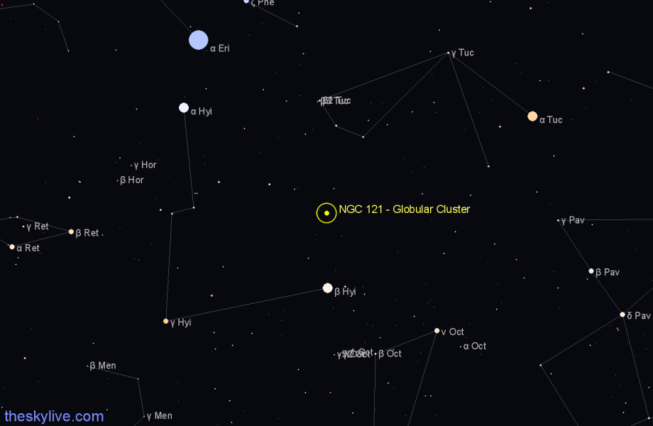 Finder chart NGC 121 - Globular Cluster in Tucana star