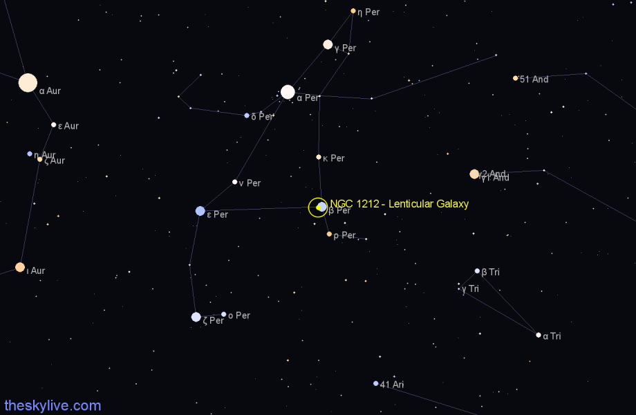 Finder chart NGC 1212 - Lenticular Galaxy in Perseus star