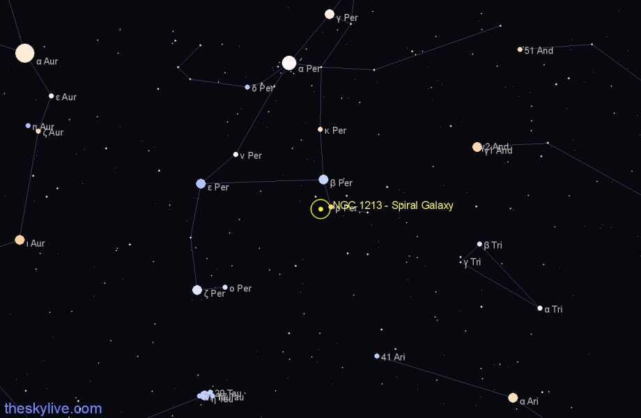 Finder chart NGC 1213 - Spiral Galaxy in Perseus star