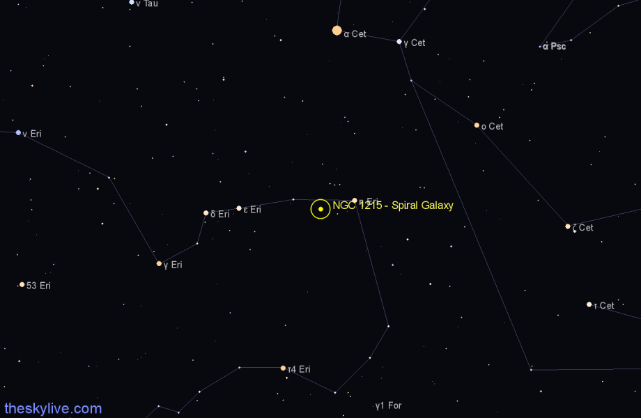 Finder chart NGC 1215 - Spiral Galaxy in Eridanus star