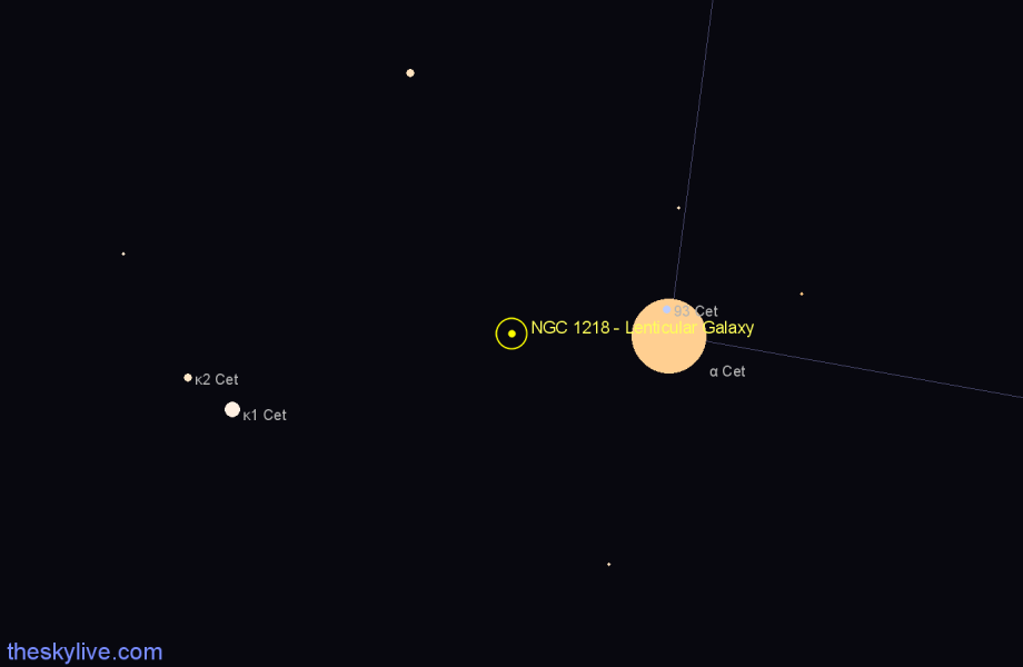 Finder chart NGC 1218 - Lenticular Galaxy in Cetus star