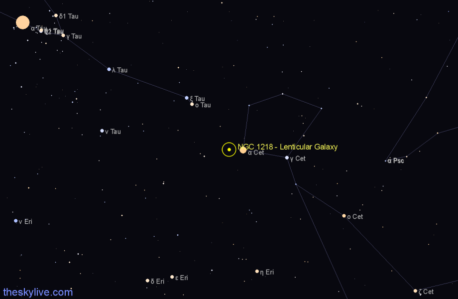 Finder chart NGC 1218 - Lenticular Galaxy in Cetus star