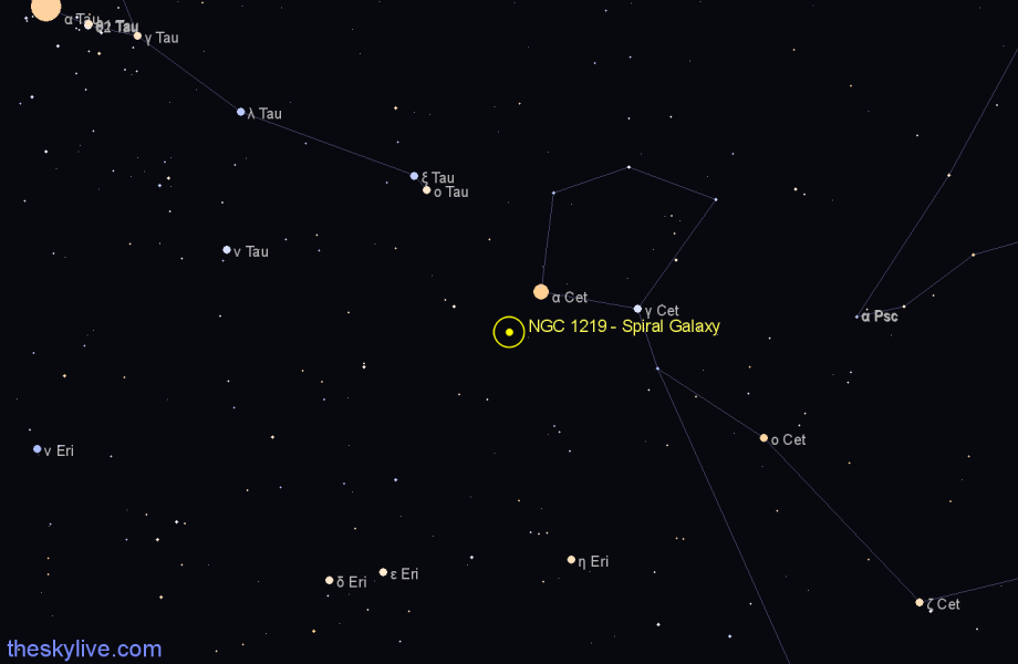 Finder chart NGC 1219 - Spiral Galaxy in Cetus star