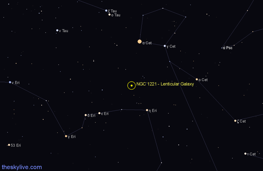 Finder chart NGC 1221 - Lenticular Galaxy in Eridanus star