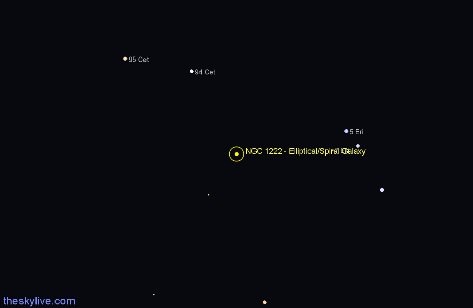 Finder chart NGC 1222 - Elliptical/Spiral Galaxy in Eridanus star