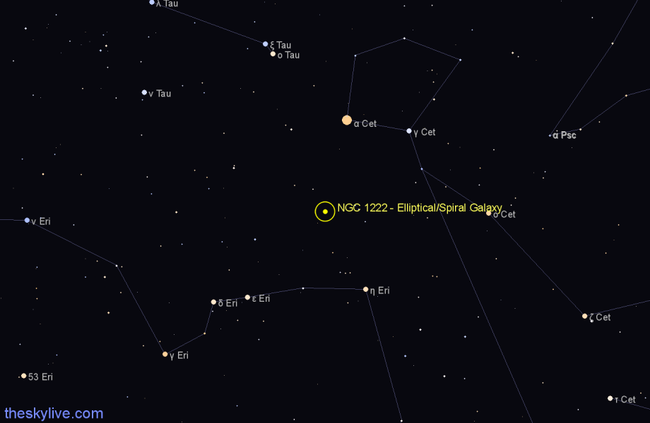 Finder chart NGC 1222 - Elliptical/Spiral Galaxy in Eridanus star