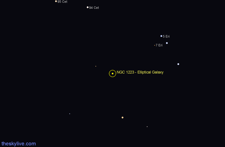 Finder chart NGC 1223 - Elliptical Galaxy in Eridanus star