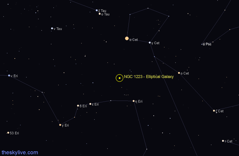 Finder chart NGC 1223 - Elliptical Galaxy in Eridanus star