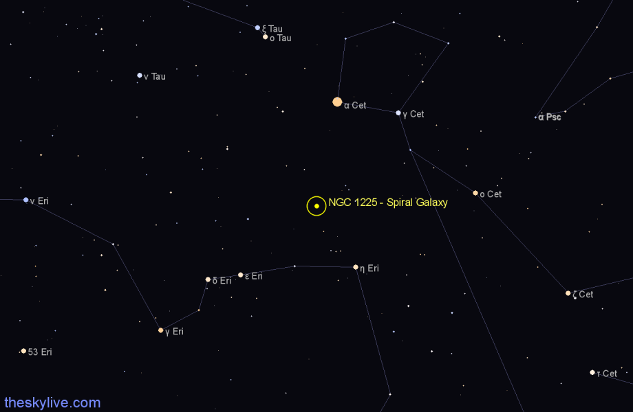 Finder chart NGC 1225 - Spiral Galaxy in Eridanus star