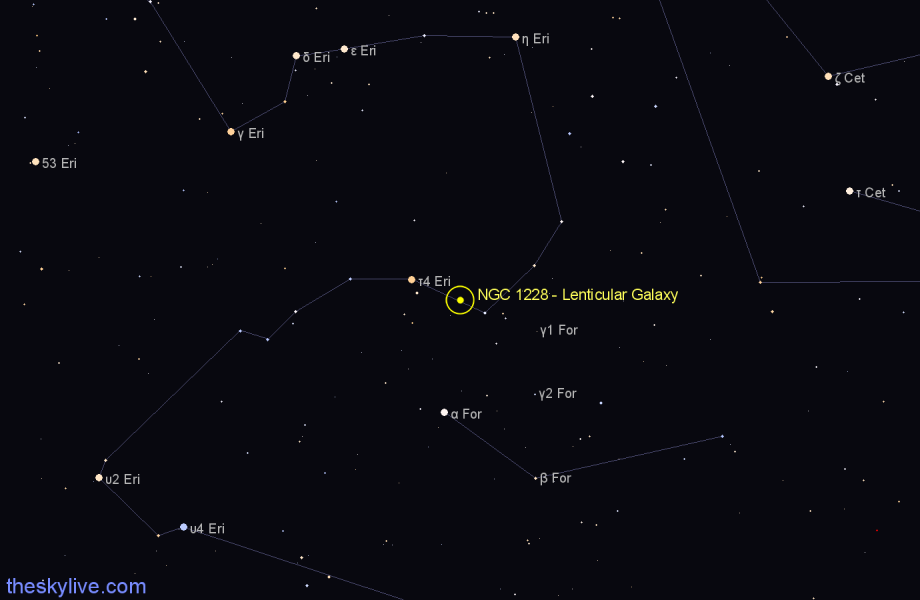 Finder chart NGC 1228 - Lenticular Galaxy in Eridanus star