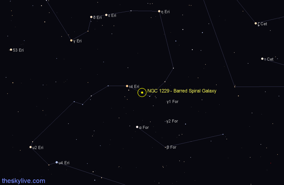 Finder chart NGC 1229 - Barred Spiral Galaxy in Eridanus star