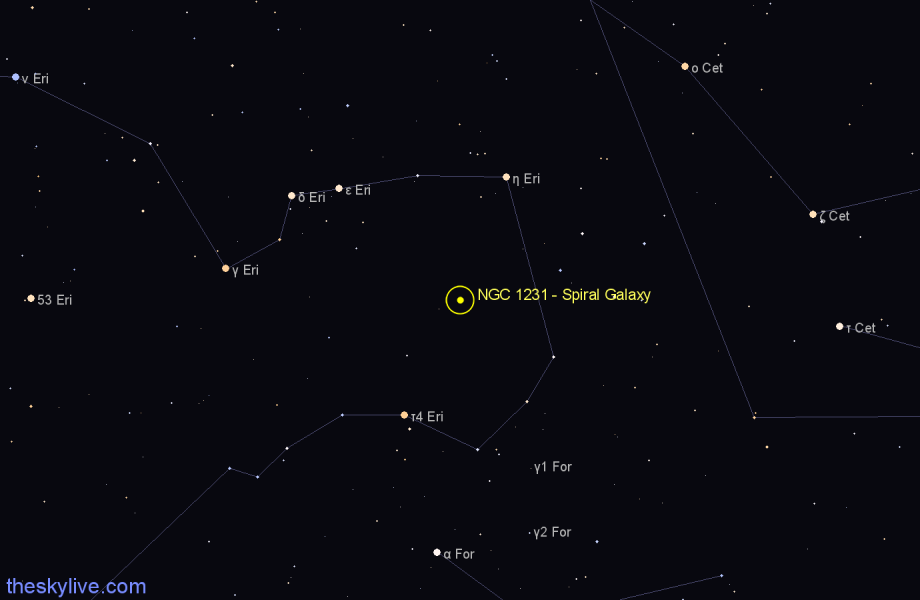 Finder chart NGC 1231 - Spiral Galaxy in Eridanus star