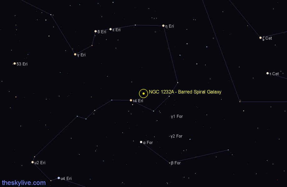 Finder chart NGC 1232A - Barred Spiral Galaxy in Eridanus star