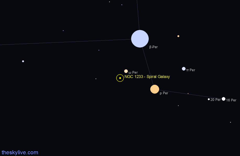 Finder chart NGC 1233 - Spiral Galaxy in Perseus star