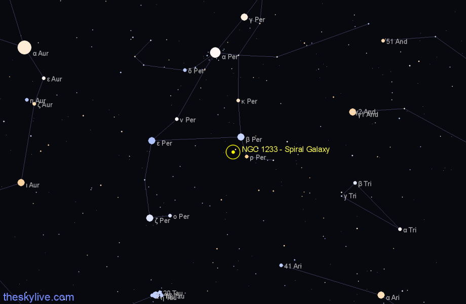 Finder chart NGC 1233 - Spiral Galaxy in Perseus star