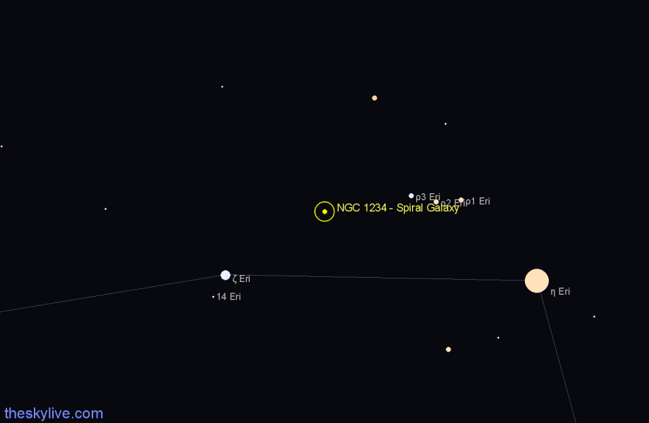 Finder chart NGC 1234 - Spiral Galaxy in Eridanus star