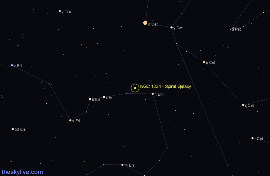 Finder chart NGC 1234 - Spiral Galaxy in Eridanus star