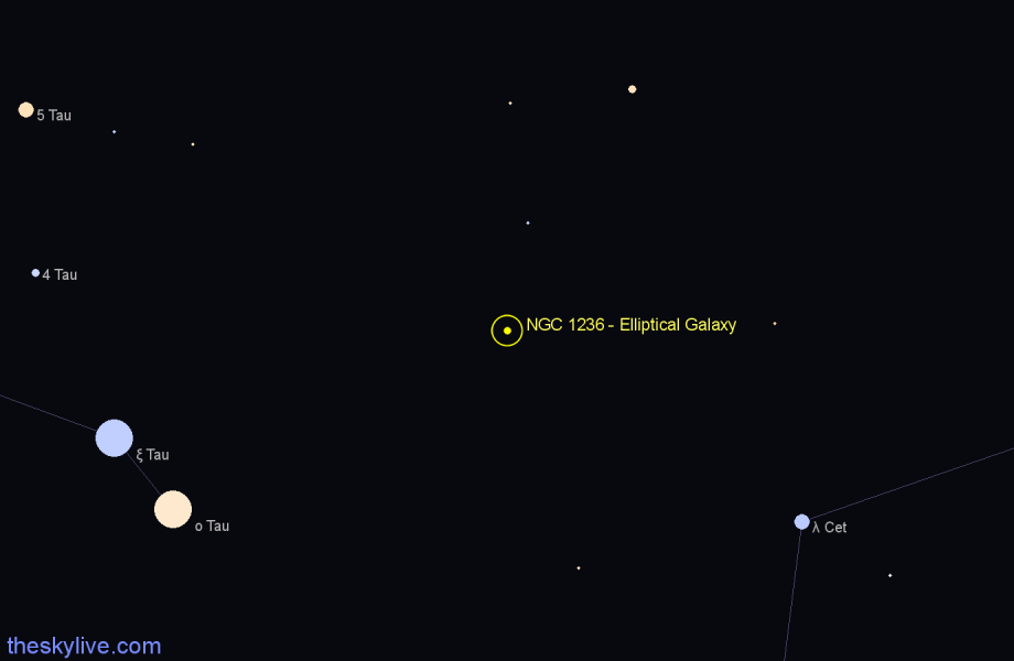 Finder chart NGC 1236 - Elliptical Galaxy in Aries star