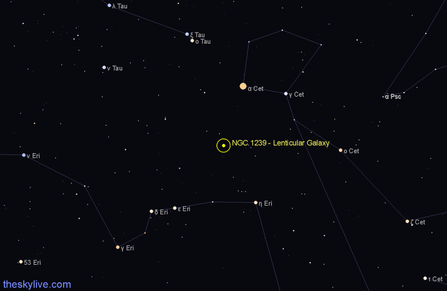 Finder chart NGC 1239 - Lenticular Galaxy in Eridanus star