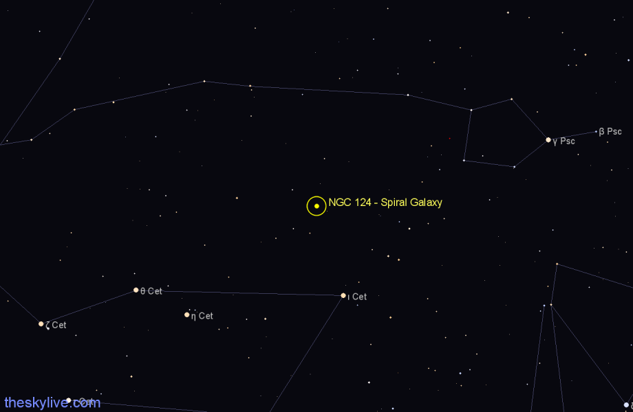 Finder chart NGC 124 - Spiral Galaxy in Cetus star