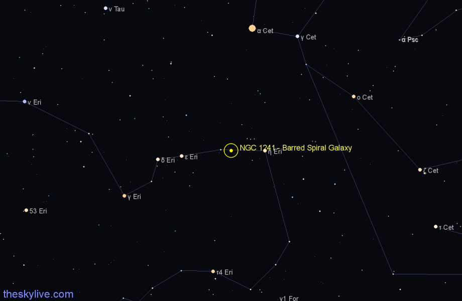 Finder chart NGC 1241 - Barred Spiral Galaxy in Eridanus star