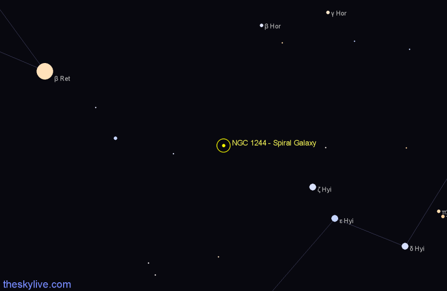 Finder chart NGC 1244 - Spiral Galaxy in Horologium star