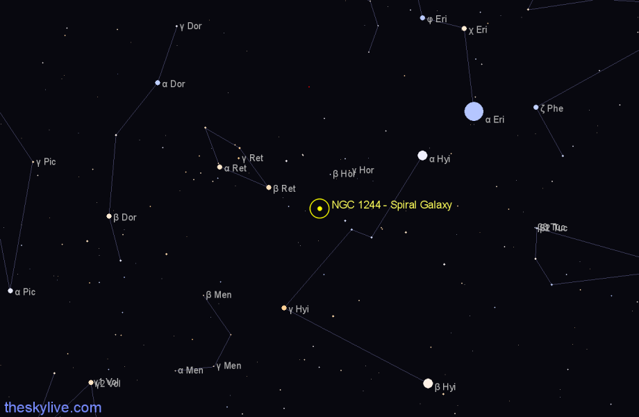 Finder chart NGC 1244 - Spiral Galaxy in Horologium star