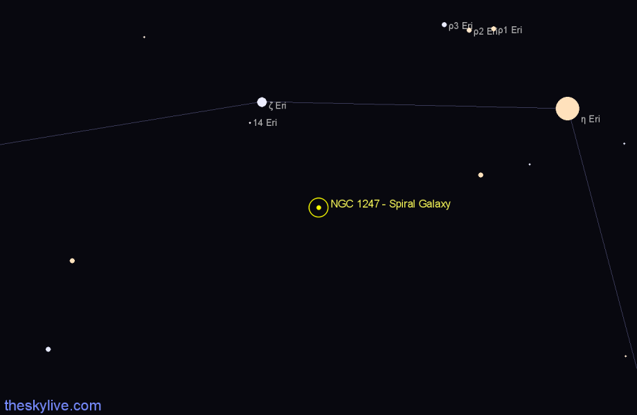 Finder chart NGC 1247 - Spiral Galaxy in Eridanus star