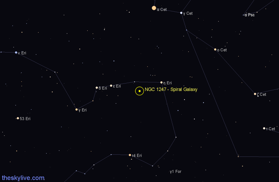 Finder chart NGC 1247 - Spiral Galaxy in Eridanus star